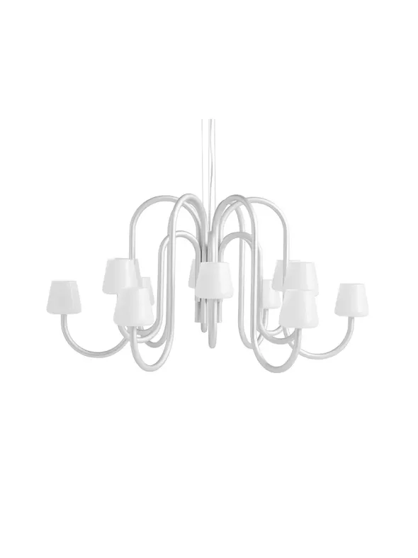Apollo Chandelier 1065, hvid opalglas fra Hay