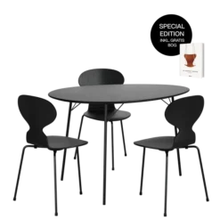 Arne Jacobsen Signatursæt: Special Edition Æggebordet m. 3 Myren Stole - Sort