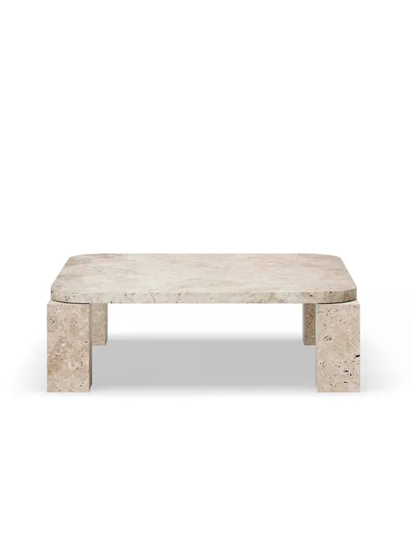 Atlas Sofabord 820x820, Unfilled Travertine fra New Works
