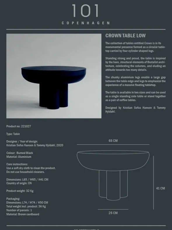 Crown Table, low burned black fra 101 Copenhagen