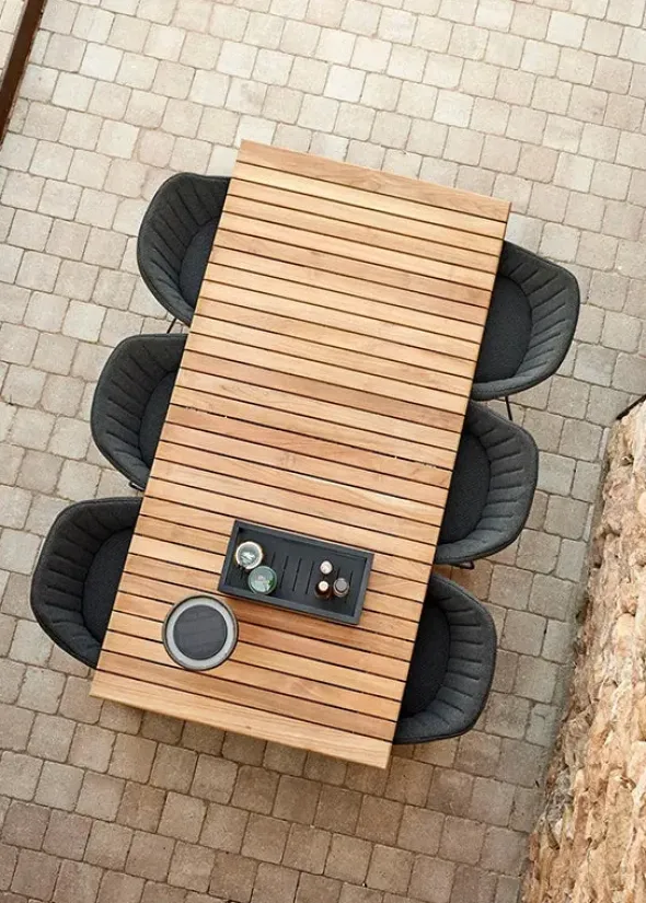 Drop Spisebord m/120 cm udtræk, teak/lava grey fra Cane-line