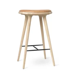 High Stool, sæbebehandlet eg, Pista Sand læder, 74 cm, høj barstol fra Mater