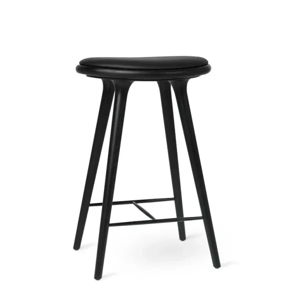 High Stool, sortbejdset eg, sort Ultra læder, 69 cm, lav barstol fra Mater
