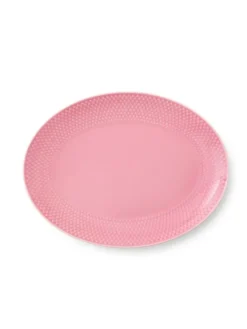 Rhombe oval fad, rosa fra Lyngby Porcelæn