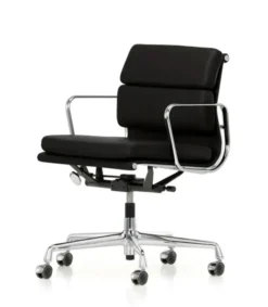 Soft Pad Chair EA 217 Kontorstol, sort læder/krom stel fra Vitra