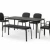 Thorvald havemøbelsæt i Warm Black med 1 bord, 4 stole og 1 bænk inkl. hynder fra &Tradition