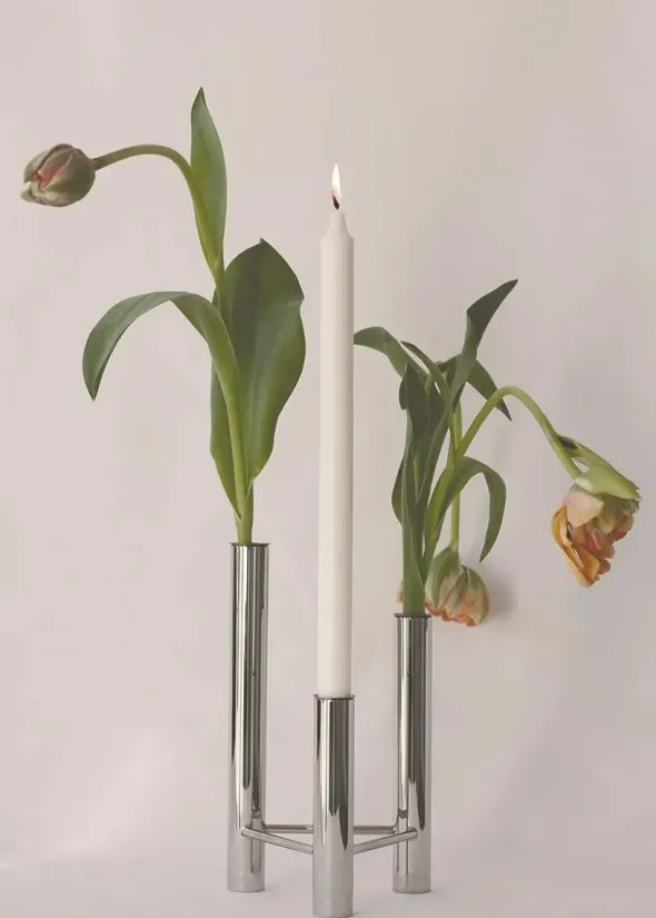 VISTA vase og lysestage, poleret stål fra Kay Bojesen